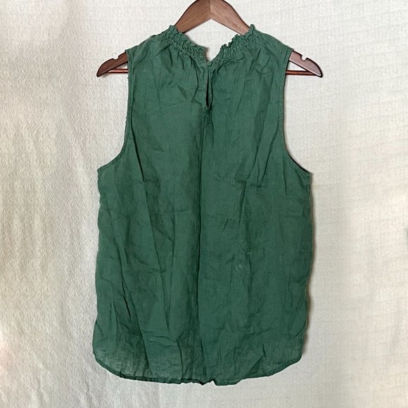 Emerald Green Linen Sleeveless Top - Harvé Benard Size L - Picture 5 of 6